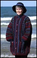 A striped Philosopher’s Wool crochet coat