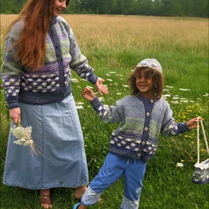 A Philosopher’s Wool cardigan in a sheep pasture colourway